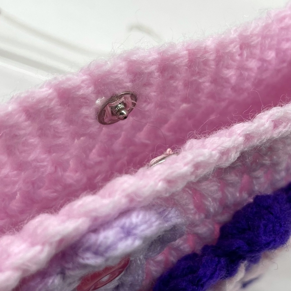 NWT Handmade Crochet Clutch Pink Snap Close - Picture 10 of 10